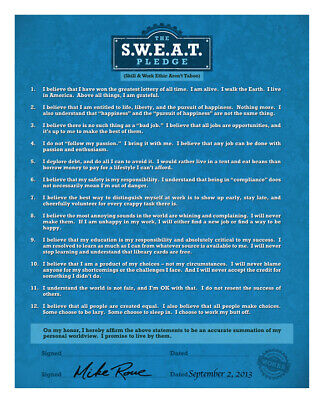 Mike Rowe's The S.W.E.A.T. Pledge Poster 2.0 (Skill & Work Ethic Aren’t Taboo) • 12$