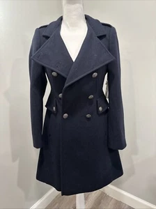 NWT MODA International Wool-Blend Double-Breasted Trench Coat Navy Womens Sze 0P - Picture 1 of 6
