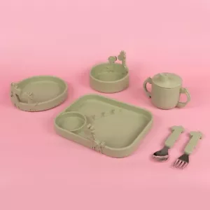 Nuby Fun 6-Piece Green Giraffe Dinnerware Set -Tray, Bowl, Plate, Cup & Utensils - Picture 1 of 8