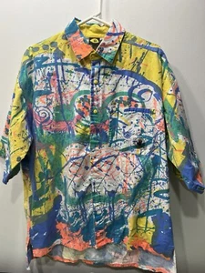 Vintage Body Glove 1988 Neon Paint Splatter Button Down Shirt Sz XL - Picture 1 of 22
