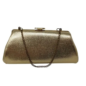 Gold Tone Vintage Clutch Purse With Chain Strap & Kiss Lock #D4 - Picture 1 of 11
