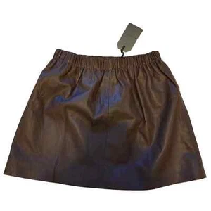 AllSaints Suko Genuine Leather Skirt Brown US 10 - Picture 1 of 8