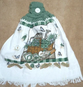 1 Crochet Top Hanging Kitchen Towel Gardening Herbs Vegetables, Single lt sage y - Picture 1 of 1