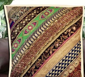 30" VINTAGE SARI SEQUIN BEAD THROW CHAIR/ SOFA CUSHION PILLOW COVER LIVING ROOM - Picture 1 of 8
