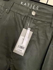 Katies coated jeans faux leather olive green size 14 BNWT - Picture 1 of 6