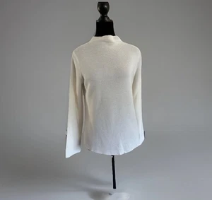 Eileen Fisher White Mock Neck Sweater – Italian Yarn, Sheer Knit, Size M - Picture 1 of 8