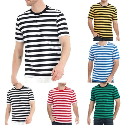 Camiseta deportiva de marinero a rayas para hombre verano suelta cuello en O informal manga corta Foto 1 de 4