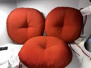 15" Round Outdoor Bistro Cushion - SET OF 3- Rust - Terracotta - Ties On - Picture 1 of 4
