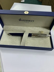 Waterman Carene Fountain Pen Metal Blue Lacquer Chiselled Cap 18K Gold -F - Picture 1 of 10