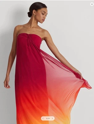 Hermoso Maxi Vestido Ralph Lauren Ombre Magenta, Naranja, Amarillo Talla 10 Cóctel Foto 1 de 4