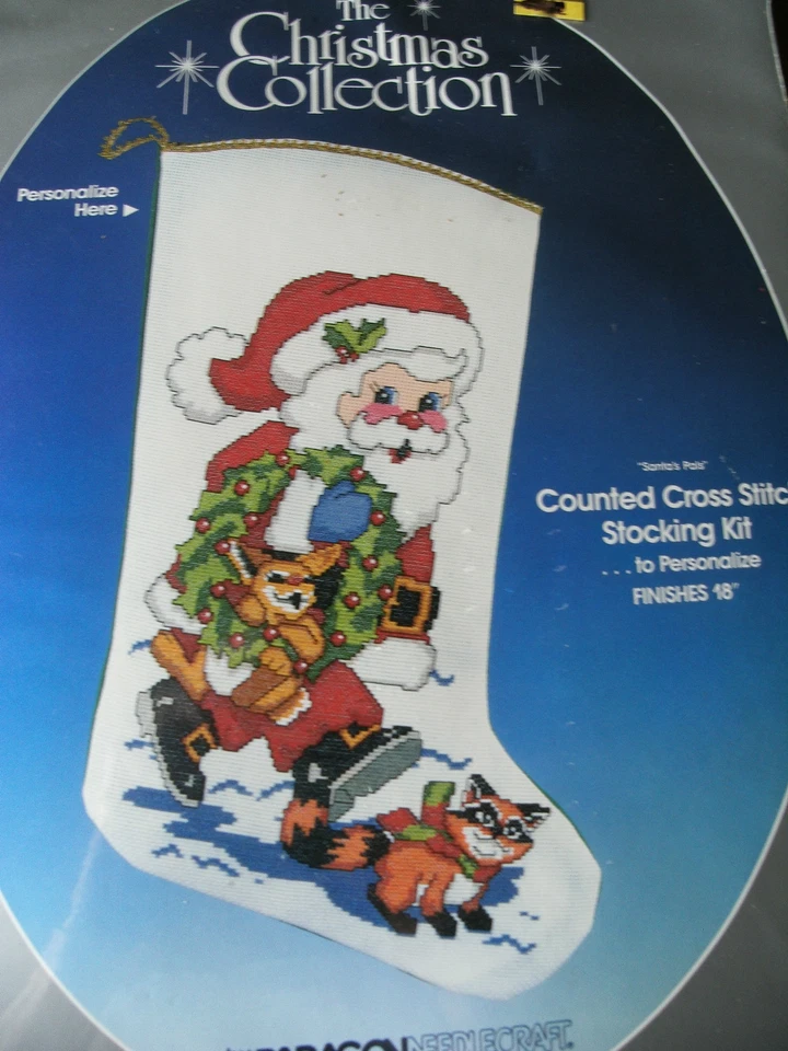 KIT DE MEDIAS DE PUNTO DE CRUZ PARAGON VINTAGE COLECCIÓN NAVIDAD AMIGOS DE SANTA RARO Foto 1 de 1