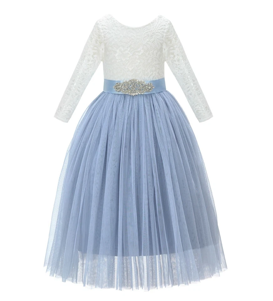 Vestido de aniversário recortado V-Back renda florista com mangas linha A - Imagem 1 de 1