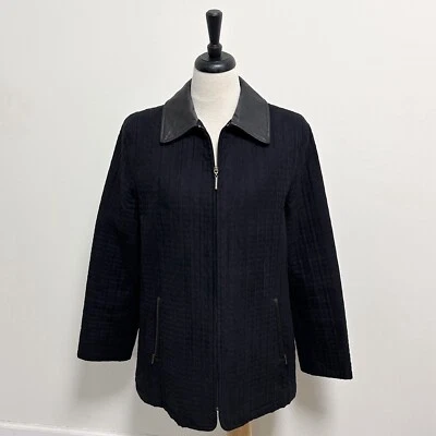 Dana Buchman черный выстеганный натуральной кожи отделки воротник молнии средней длины пальто XL - Изображение 1 из 4