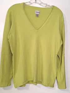 Chico's Size 3 Large Lime Green Chartreuse Pullover V-Neck Sweater - Picture 1 of 7