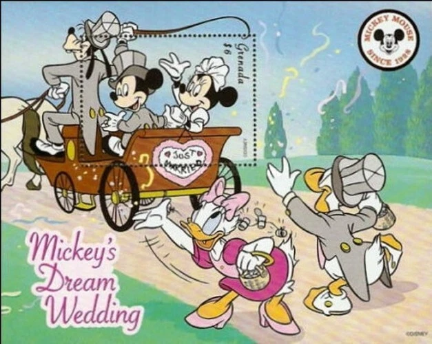 Миниатюрный свадебный лист Disney 1999 Grenada - Mickey's Dream - как новый без наклеек и следов - Изображение 1 из 1