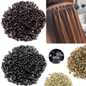 200PCS-1500PCS Silicone Lined Nano Rings Micro I Tip Loop Beads Hair Extensions - Picture 1 of 25