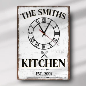 Family Name Kitchen Clock New Home Gift Personalised Aluminium Metal Wall Clock - Bild 1 von 4