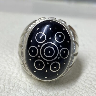 Anillo de plata de ley 925 piedra coral negro 11 EE. UU. 11,4 g 19x14 mm único hecho a mano Foto 1 de 4
