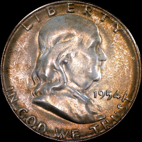 1954-S Franklin Half Dollar Silver Uncirculated, Tone, S over S, As Shown 695 Cover