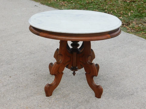 Walnut Oval Victorian Marble Top coffee cocktail Table Cover