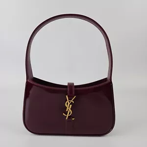 SAINT LAURENT Mini Le 5 A 7 $1850 Grenade Red Patent Leather Hobo Bag New - Picture 1 of 11