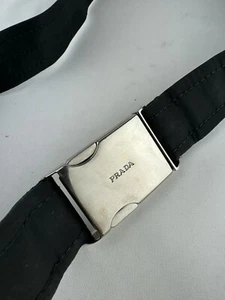 Prada Women's Black Nylon Logo Silver Tone Buckle Belt 34 inches - Picture 1 of 6