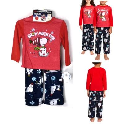 Briefly Stated Snoopy Peanuts Snow Much Fun Kids 2pc Pajama Set New Boys Girls - Image 1 of 4
