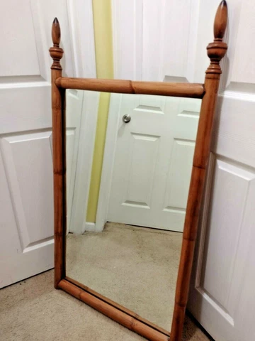 VINTAGE ORIGINAL BAMBOO FRAME WALL MIRROR Cover