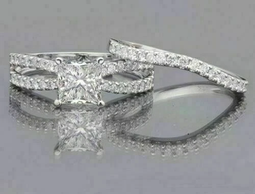 Anillo de compromiso solitario princesa moissanita de 1,75 quilates conjunto ... - Imagen 1 de 2