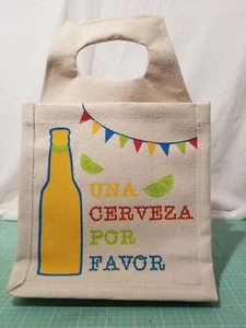 Sturdy Canvas 6 Pack Beer or Bottle Holder - "Una Cerveza Por Favor" - Very Cute - Picture 1 of 7