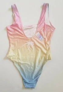 Forever 21 Plus Size 3XL Swimsuit One Piece Rainbow Palm Tree Wide Strap Pastel - Picture 1 of 5