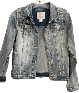 Levi's Jean Jacket Girls XL Denim Metal Studded Shoulder & Back Design Bohemian - Picture 1 of 13