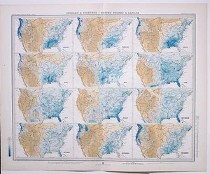 1899 LARGE WEATHER METEOROLOGY MAP ISOBARS & ISOHYETS UNITED STATES & CANADA - Picture 1 of 5