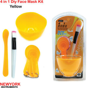 Ensemble d'outils masque de beauté faciale 4 en 1 à faire soi-même bol mélange pinceau bâton cuillère jaune