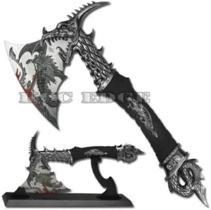 14.5" Fantasy Dragon Axe Knife Sword Dagger W/Stand Home Decor Xmas - Picture 1 of 12