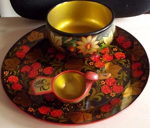 Russ. Lackmalerei Tablett/Schüssel/Entenschälchen - Bild 1 von 4