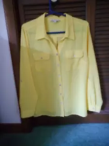 Studio Works L Button Pocket Yellow Long Sleeve Collared Tunic Blouse - Picture 1 of 8