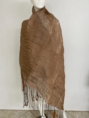 Designer Silk Shawl Scarf Natural Dyes Cinnamon Brown 46” x 72” - Image 1 of 4