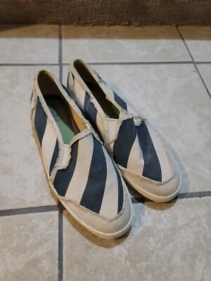 Keds Shoe  Womens Sz 9M Distressed Tan Navy Blue Striped Slip on Comfort Sneaker - Image 1 of 4