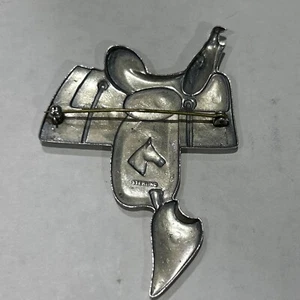 Fine Sterling Silver Western Saddle Pin Brooch 1940's Cowboy Cowgirl Rodeo 15.7g - Picture 1 of 4