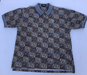 Men's Ashworth Polo Golf Shirt Geometric Blue Red Beige White Size M USA - Picture 1 of 5
