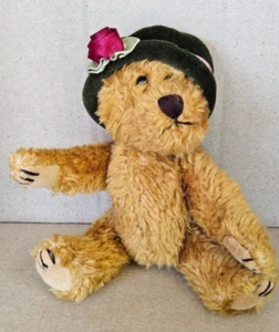 Settler Teddy Bear “Precious” With Green Hat & Pink Rose~ Pre Owned - Picture 1 of 10