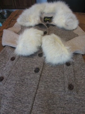 VTG 60s MURRA BLUE FOX FUR TRIM KNIT SWEATER COAT MOD LONDON QUANT STYLE - Image 1 of 4