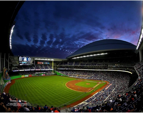 Marlins Park Florida Marlins Unsigned Night Time Left Field Overview Photograph Cover