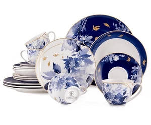 20 pc Mizuki Bone China Dinner & Tea Set Porcelain Dinnerware, Blue Dinner Set - Picture 1 of 15