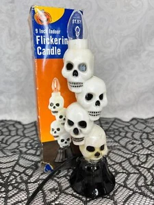 Vtg Halloween 9" Stacked Skulls Blow Mold Candoliers Candle Stick Light with Box - Picture 1 of 7