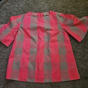 Crew Cuts Kids Ruffle Neon Pink Buffalo Check Taffeta Cottagecore Preppy Size 12 - Picture 1 of 5