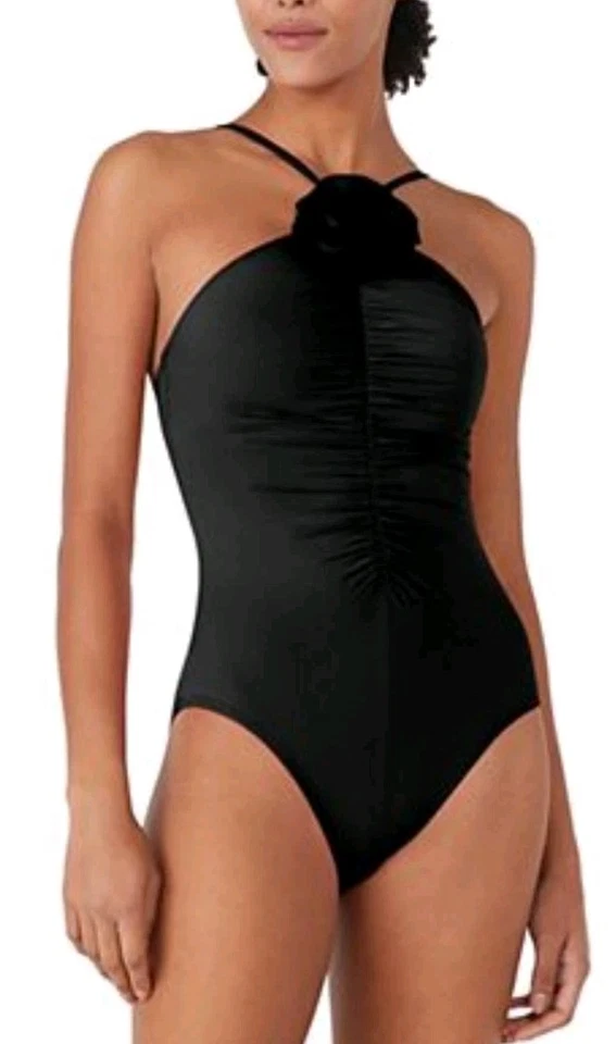 Traje de baño Kate Spade New York negro de una pieza cuello halter flor XS NUEVO CON ETIQUETAS  Foto 1 de 4