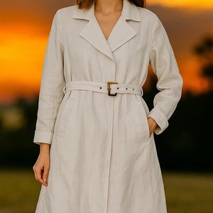 Vestido gabardina Tahari 100 % lino a cuadros con cinturón clásico blanco estilo envolvente talla S - Imagen 1 de 13