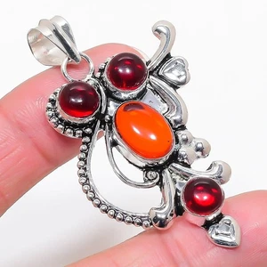 Red Carnelian Gemstone Handmade 925 Sterling Silver Jewelry Pendant Size 2.5'' - Picture 1 of 1